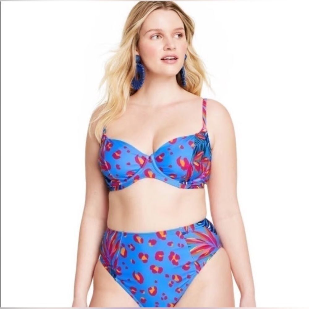 Tabitha Brown x Target Bright Blue Leopard Bikini Bottoms High‎ Waisted Size XL